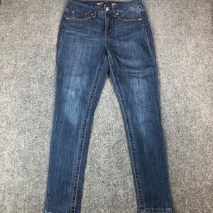 Seven7 Women Skinny Jeans Dark Wash Raw Hem Size 8 Blue Denim Rose Gold Hardware